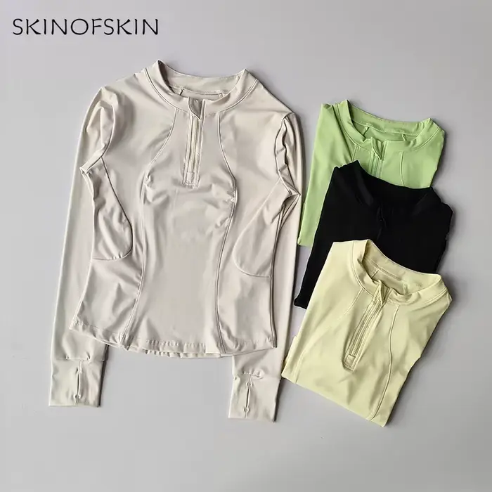 Haut de fitness pour femmes avec fermeture éclair - T-shirt sport amincissant à séchage rapide