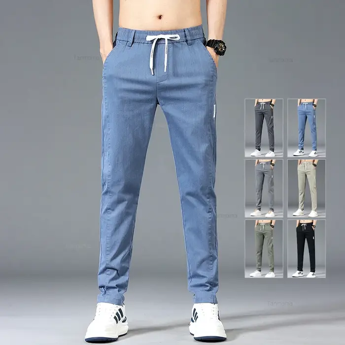 Printemps été hommes pantalons décontractés mode mince taille élastique Style coréen affaires mince 