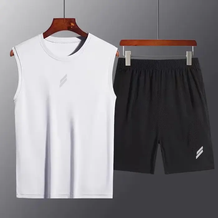 Ensemble fitness homme été - Gilet + short séchage rapide maille ventilation course