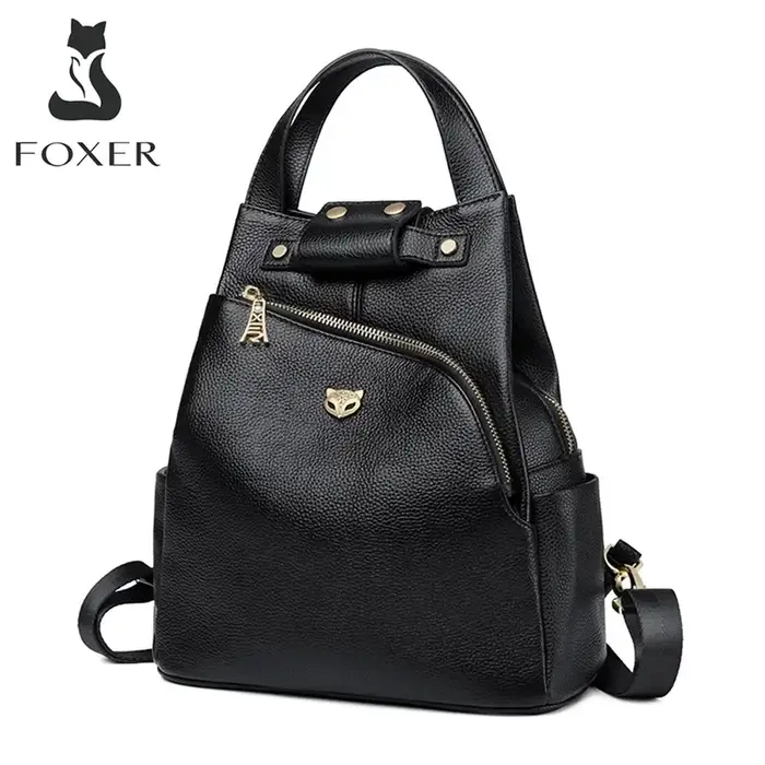 FOXER marque femmes Style sac à dos femme en cuir véritable + microfibre sac à dos fille sac d'école