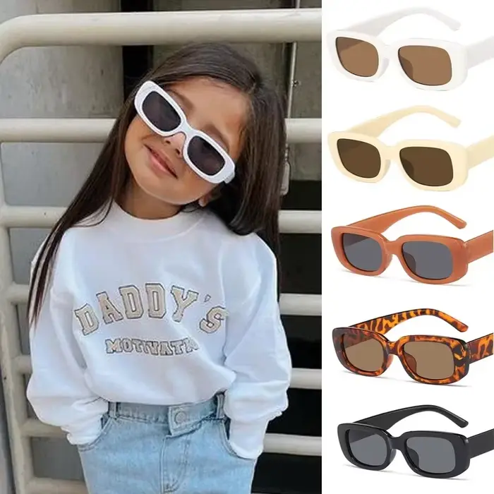 Enfants mignon Vintage givré Rectangle lunettes de soleil en plein air filles garçons doux lunettes 