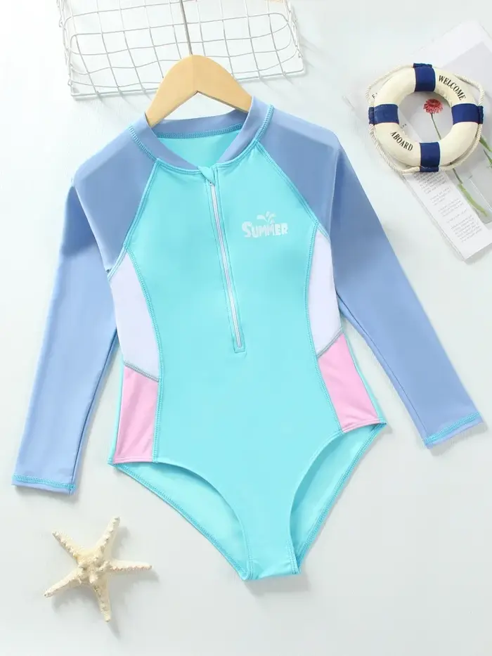 Maillot de bain une pièce pour filles, nouvelle collection 2026, manches longues, couleur unie, comb