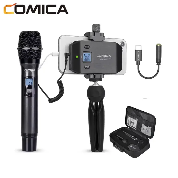 Microphone portable COMICA CVM-WS50H, microphone sans fil UHF, 6 canaux, micro à condensateur pour i