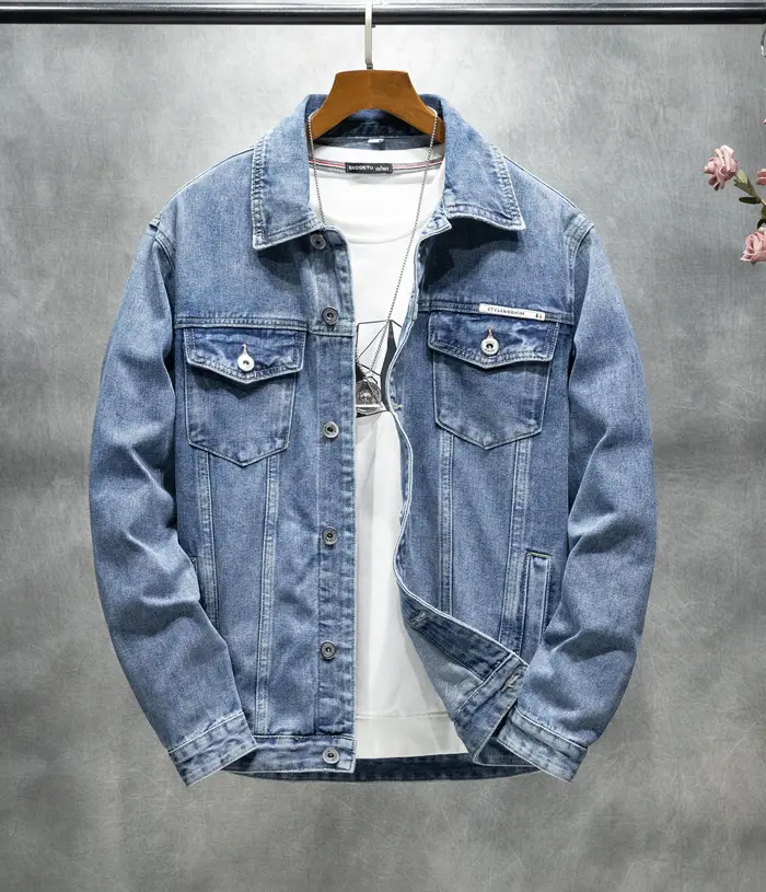 Veste en denim non extensible pour hommes, style américain, vintage, classique, polyvalente, grande 