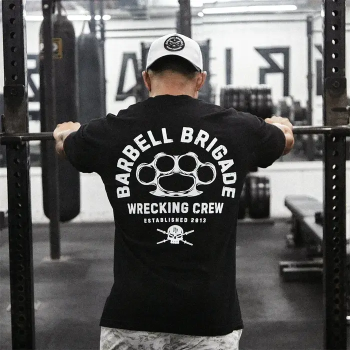 Barbell Brigade 2025 T-Shirt de gymnastique d'été pour hommes en coton à manches courtes musculation