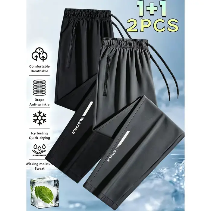 Vêtements pour hommes grande taille, pantalon de jogging décontracté à haute élasticité, coupe ample, poche zippée, respirant, pantalon de fitness