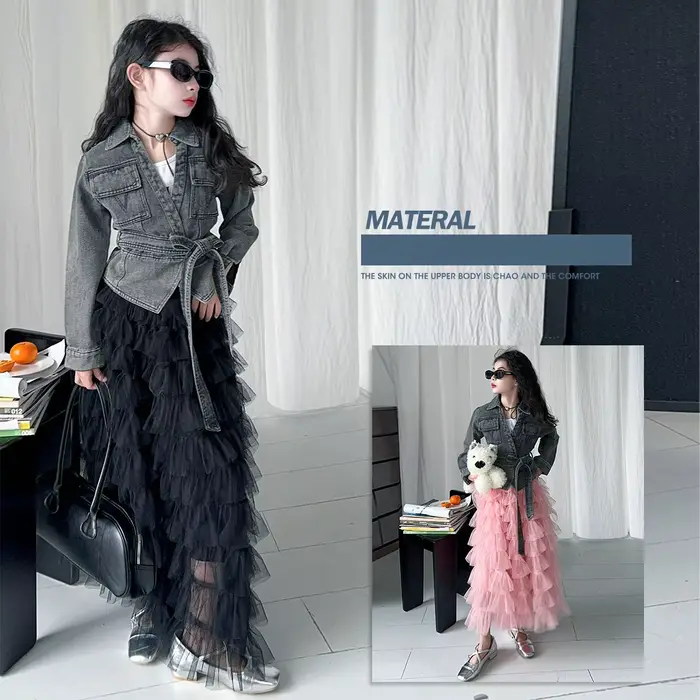 4-14 design français adolescents filles vêtements veste en jean roupas femininas infantil maille jup
