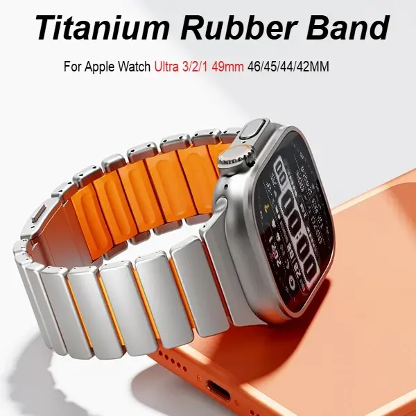 Bracelet en titane + Silicone pour Apple Watch Ultra 3/2/1 49mm S11 46mm, Bracelet magnétique de lux