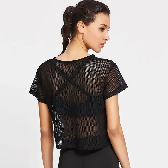 Chemise de Yoga en maille pour femmes, haut de Sport, T-Shirt à manches courtes, chemisier, Cover-Up