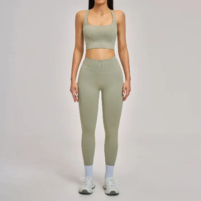 Ensemble de yoga 2 pièces pour femmes, tenue de sport sans couture, soutien-gorge antichoc, leggings