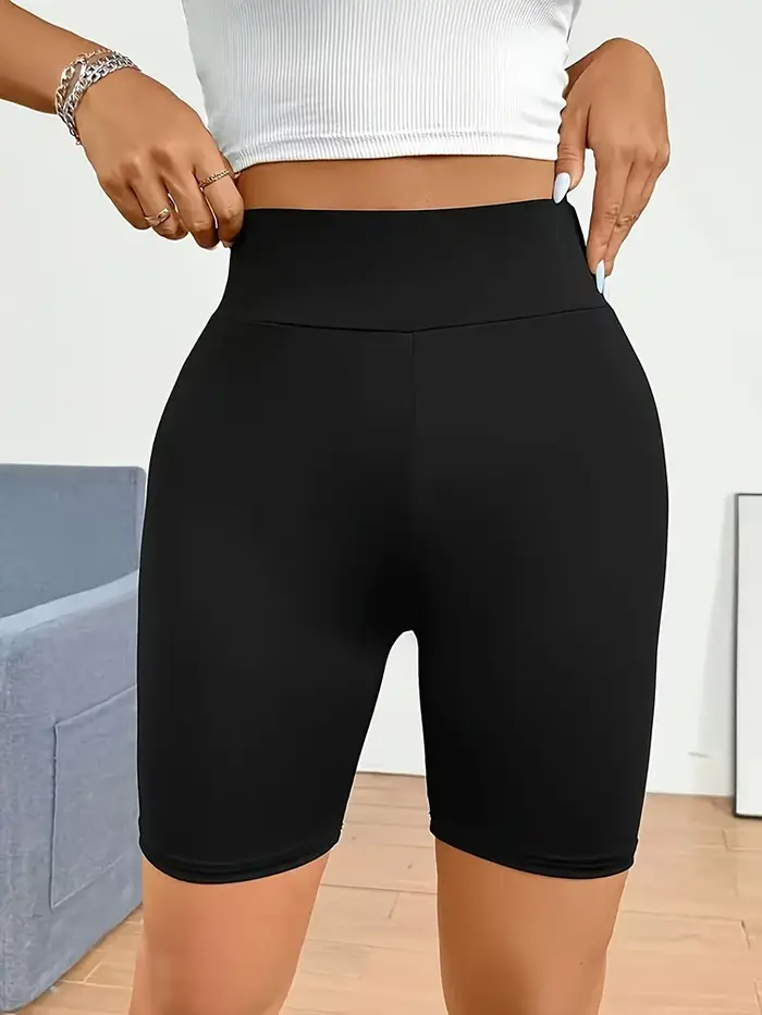 Shorts de cyclisme taille haute pour femmes tissu extensible couleurs unies pour sports d'été fitness yoga agilité confort