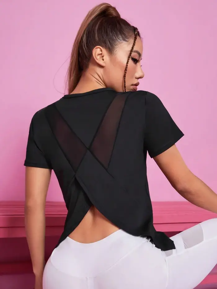 T-shirt de sport d'été pour femmes ample respirant et rapide à sécher haut en maille pour yoga fitness et renforcement du dos