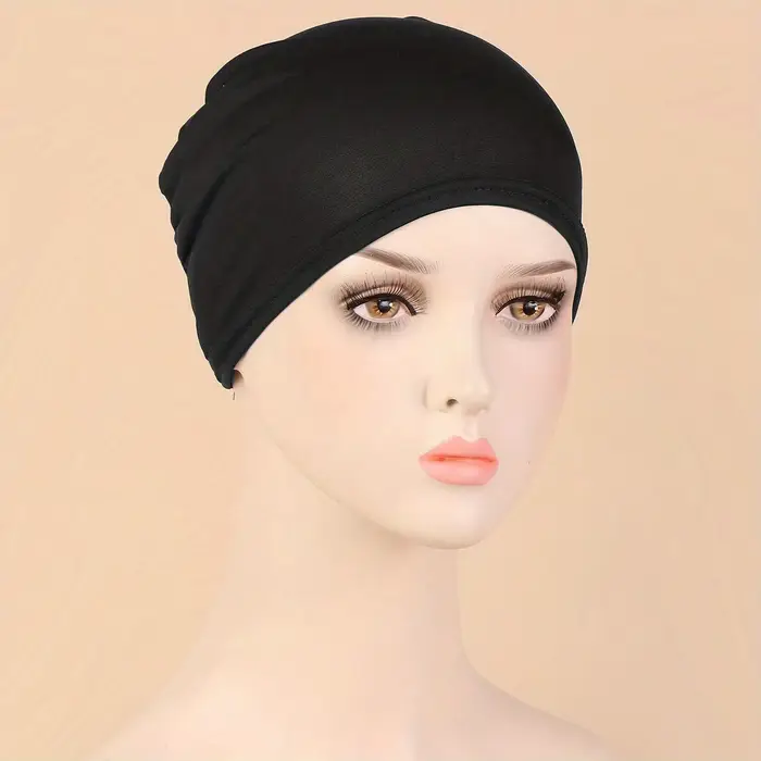 1pc couleur unie Simple Turban casquette élastique casquette intérieure bandeau décontracté Bonnet s