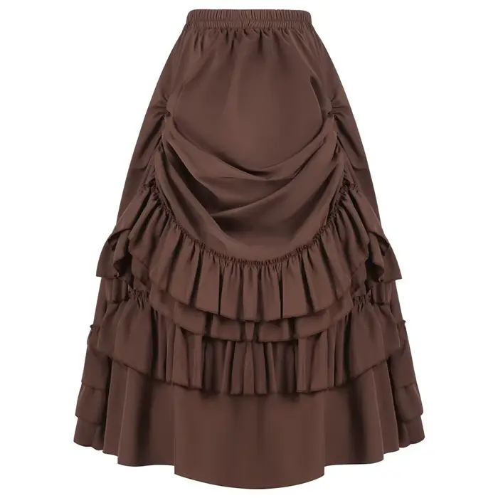Jupe victorienne longue taille haute à volants marron, jupes Steampunk, tenue de fête pour femmes, v