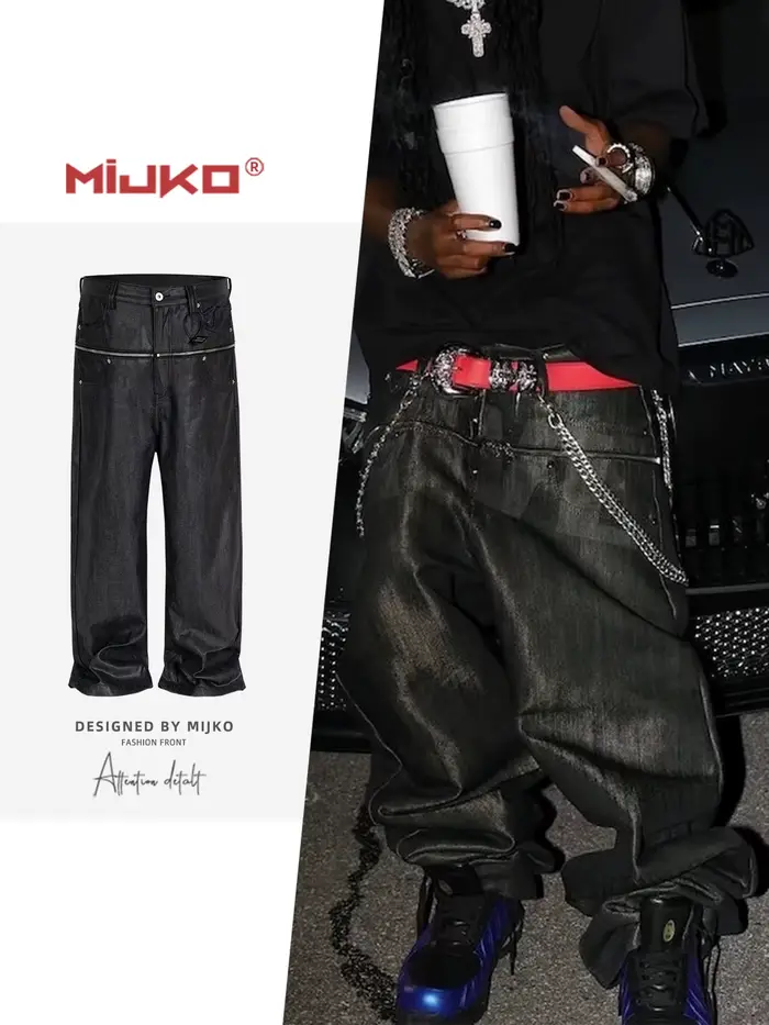 MIJKO unisexe brosse cire fermeture éclair Original vache jean hommes et femmes Denim pantalon ZJ117