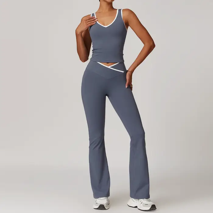 Tenue sport féminine 2 pièces leggings haute taille soutien-gorge athlétique yoga fitness gymnastique élégance style fonctionnalité