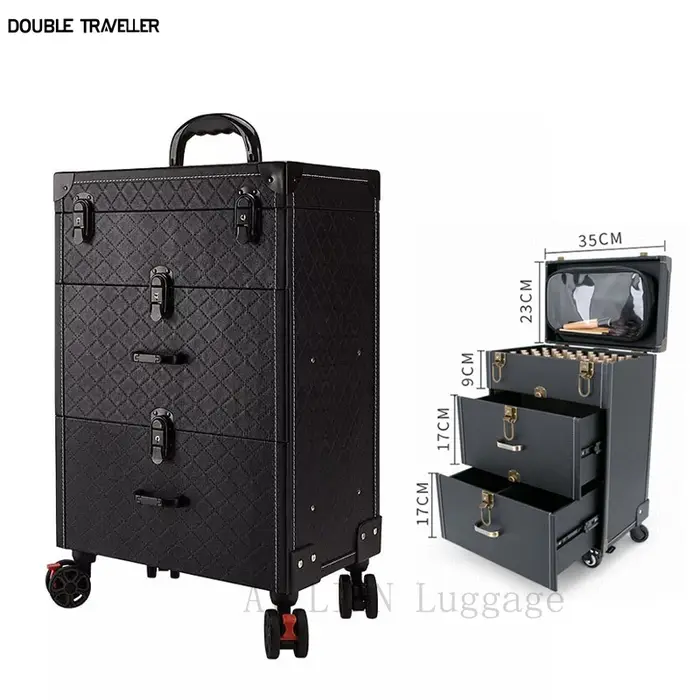 Valise à cosmétiques à roulettes, chariot de beauté, commode de maquillage, valise à roulettes, gran