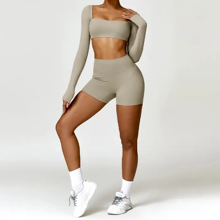 Ensemble de sport Hearuisavy 2 pièces pour femme : haut court et legging de course à séchage rapide 
