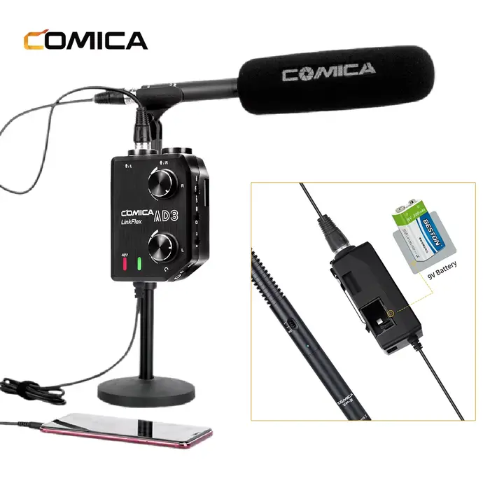 COMICA LINKFLEX AD3 Mixeur audio 2 canaux avec préampli et alimentation fantôme, interface audio gui