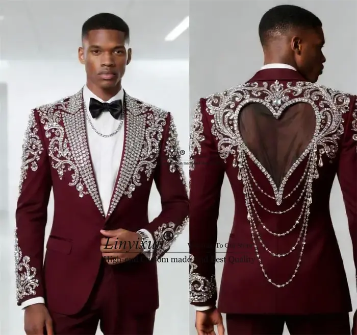 Costumes pour hommes en pierres de diamant scintillantes, ensembles de 2 pièces, blazers pour hommes