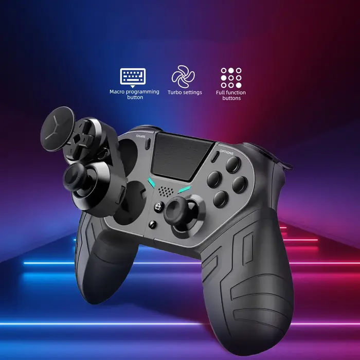 Manette de jeu sans fil Bluetooth à double Vibration, fonction Turbo Programmable pour Console PS4, 