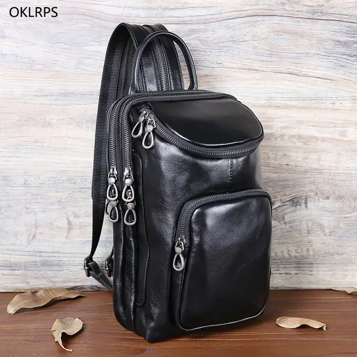 Sac de poitrine pour hommes, sac à bandoulière en cuir avec couche supérieure, sac à bandoulière déc