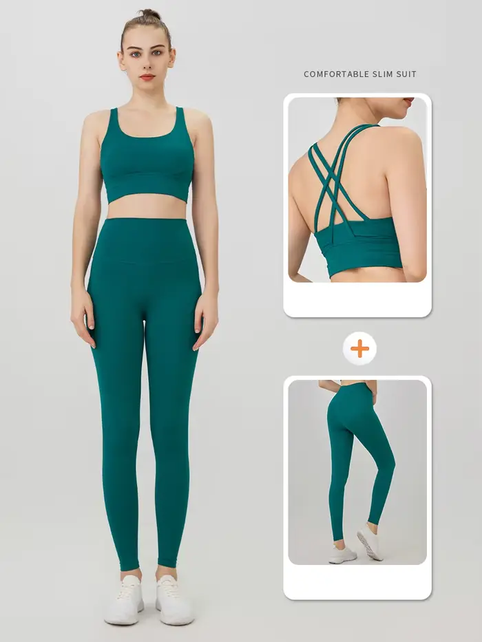 Costume de yoga 2 pièces pour femme avec soutien-gorge et leggings pour pilates et fitness