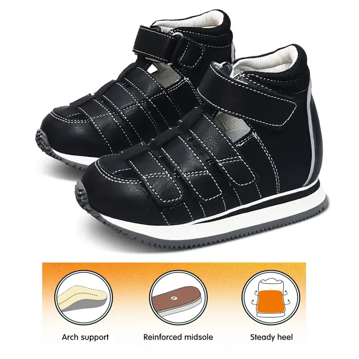 Orinformations Uckland-Sandales d'été pour filles, chaussures scolaires noires Orth4WD pour enfants,