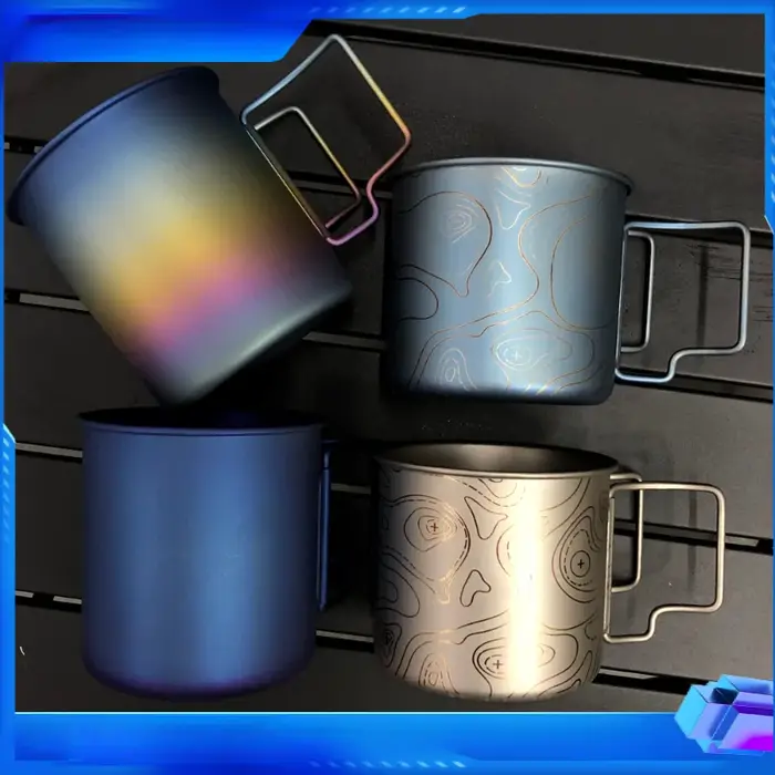 Tasse à eau portable en titane pur avec poignée pliante, tasse de pique-nique, tasse à thé en océan,