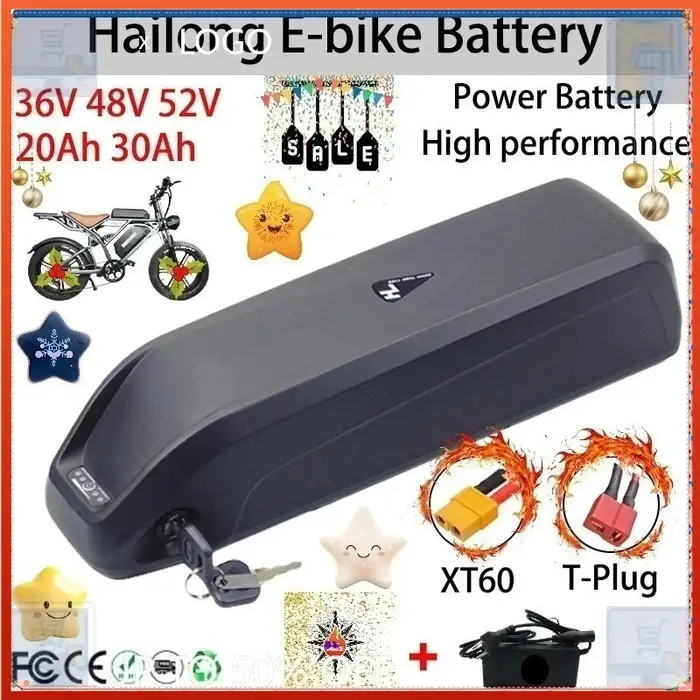 Batterie Hailong 36V 48V 52V pour moteur électrique VTT avec gestion de batterie système BMS 20Ah 30Ah pour vélos électriques compatibles Bafang BBS02 BBS03 BBSHD