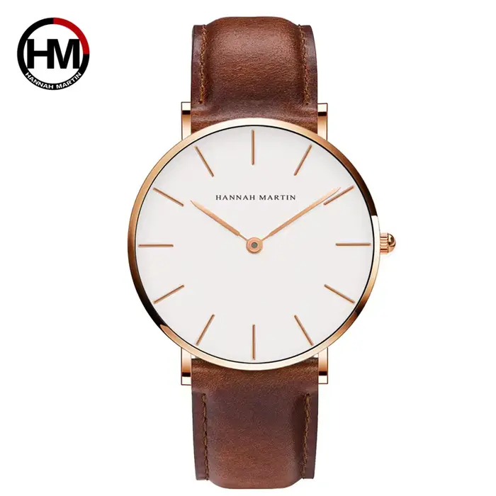 Hannah Martin marque mode japon montres à Quartz argent marron cuir hommes montre étanche robe montr