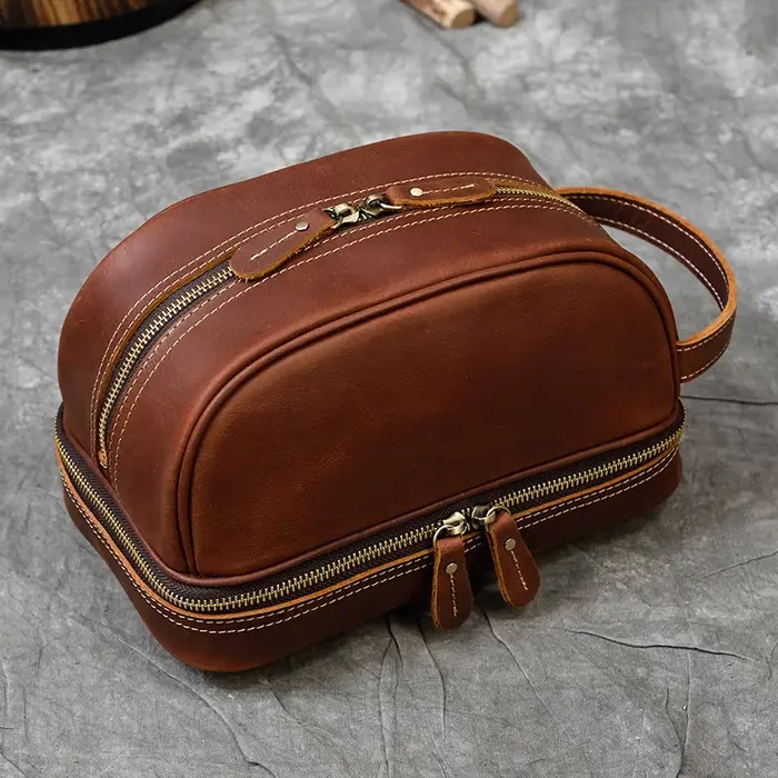 Petit sac de voyage de bonne qualité, portefeuille de voyage en cuir Crazy Horse, sac de rangement, 