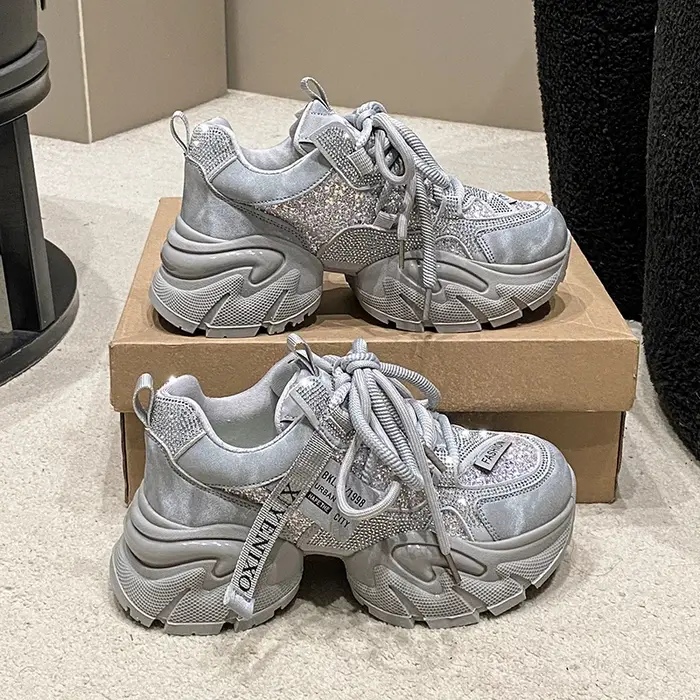 Chaussures décontractées pour femmes en cuir microfibre 6CM, nouvelles baskets épaisses à plateforme
