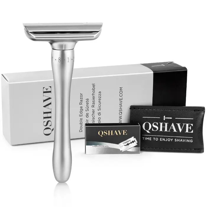 QShave Rasoir de sécurité réglable avec couvercle magnétique 1 rasoir 1 étui de protection et 5 lame