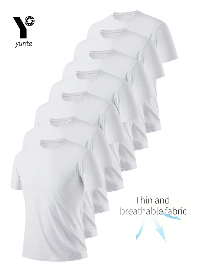 T-shirt col rond 7 pièces blanc ultra-léger pour hommes, séchage rapide, respirant, absorbant la sue