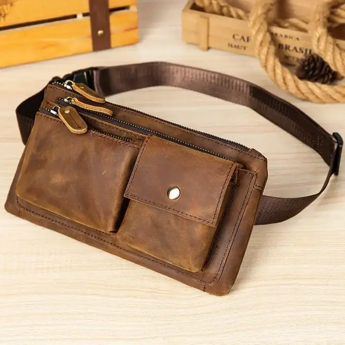 Nouveau sac de taille rétro pour hommes, sac à bandoulière à une épaule en peau de vache pour l'exté
