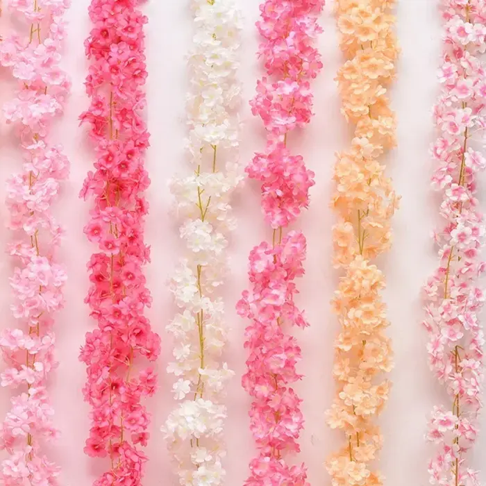 Fleurs artificielles fleurs de cerisier vignes fleurs en soie Sakura rotin ornement de noël guirland