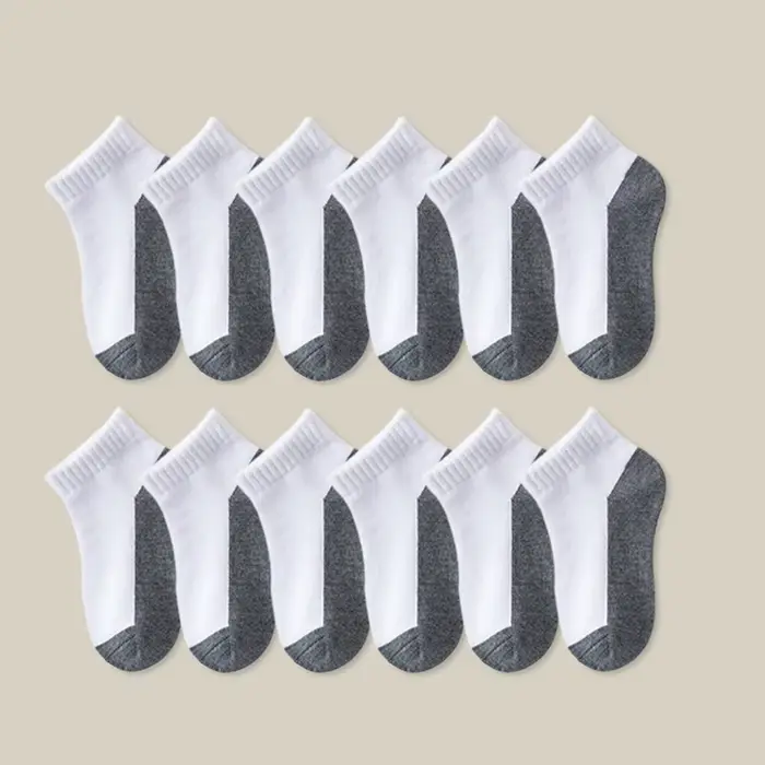 12 paires de chaussettes courtes basique pour enfants - design blanc et gris, respirantes - adaptées