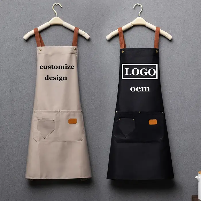 Tabliers de cuisine avec logo brodé personnalisé, vêtements de cuisson avec poches, bavoir adulte, sac de taille, signature, chef à domicile, livraison gratuite