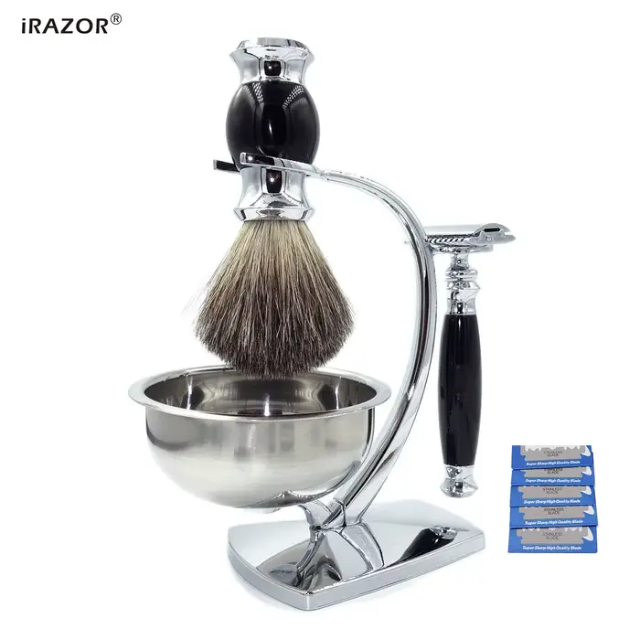 iRAZOR Ensemble de rasage classique – Rasoir de sécurité double tranchant avec 10 lames originales, 