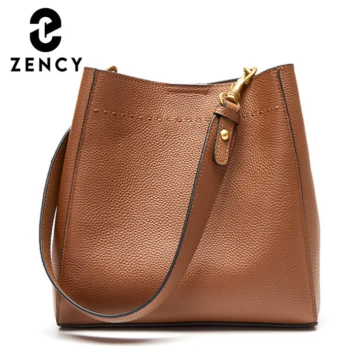 Zency nouveau cuir véritable décontracté Shopper sac à bandoulière banlieue grand seau sac à main Si