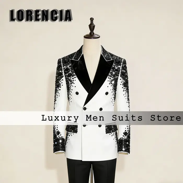 Costumes simples en tissu diamant pour hommes, ensemble de smoking de mariage à double boutonnage 2 