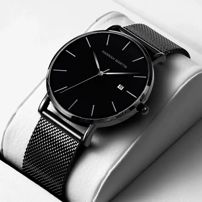 Classique Bauhaus Design hommes montre bleu foncé japon Quartz étanche en acier inoxydable mode affa