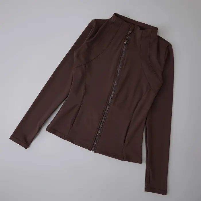 Veste de yoga femme manches longues spandex avec fermeture éclair complète et trou pour pouce