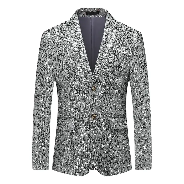 Veste à paillettes pour hommes, blazer à sequins imbibés d'or et d'argent, mode d'affaires, manteau 