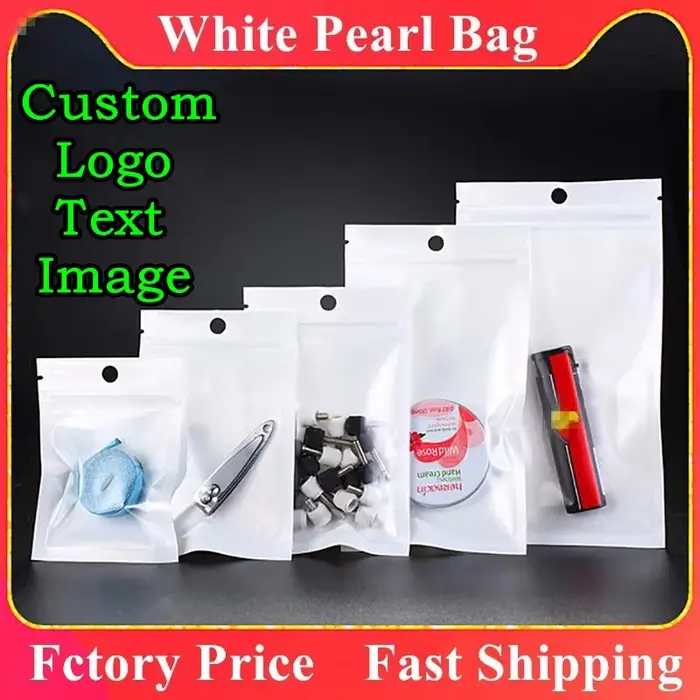 100 sacs d'emballage transparents blancs à fermeture éclair pour DIY, logo, snacks, bonbons, coques 