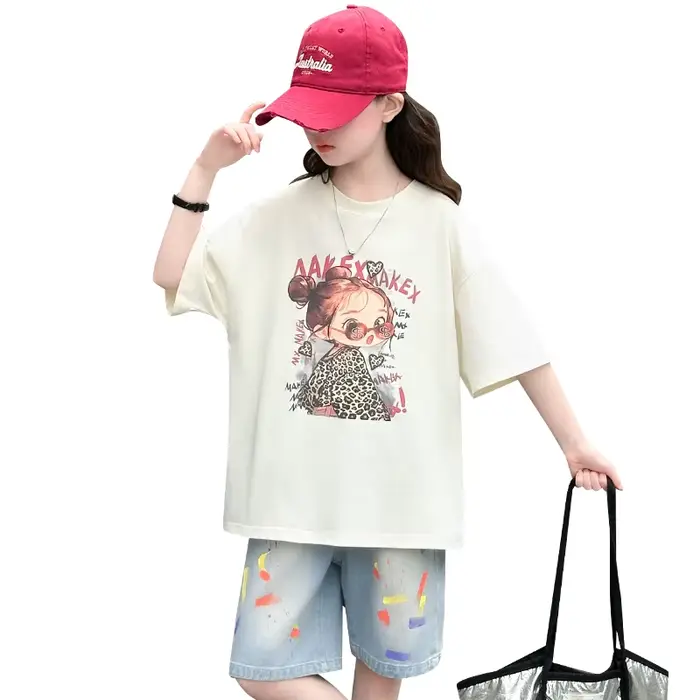 Survêtement Mode Enfant Été Adolescente Dessin Animé Haut Bas Vêtements Ensemble Enfants Occasions Spéciales Activités Physiques