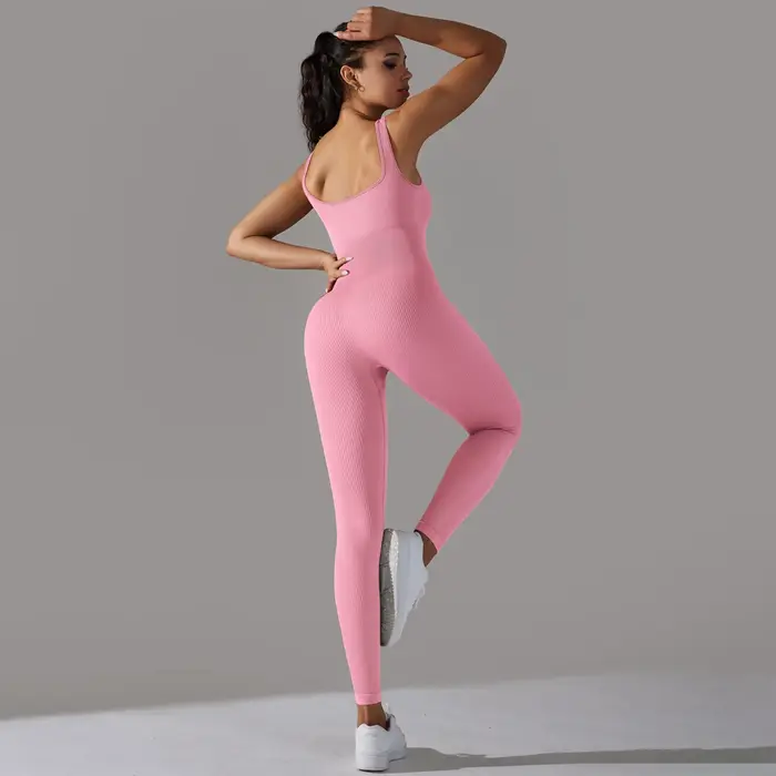 Combinaison fitness femme sans manches filetage - Body sportif sans couture combishort saisons