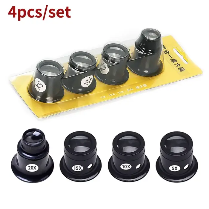 4 pièces/ensemble Loupe monoculaire montre réparation Loupe oculaire Loupes 5X 10X 15X 20X lentille 