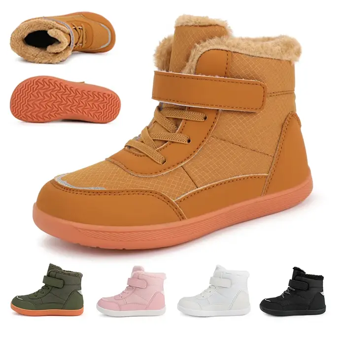 Bottes de neige pieds nus à bout large pour enfants |   Baskets minimalistes d'hiver pour garçons/fi